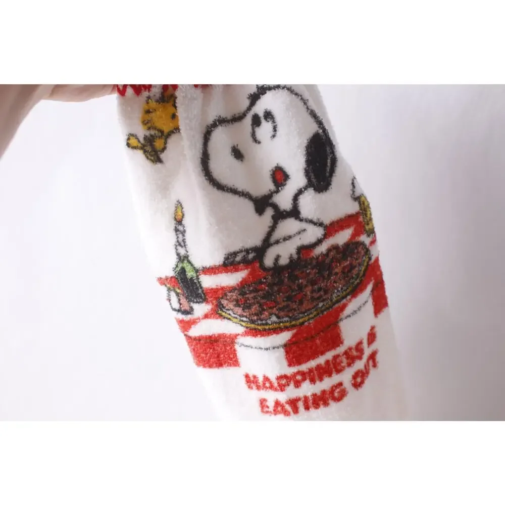 Vintage Stove Snoopy Kitchen Towel Lot with Crochet Top Happiness Is Eating Out